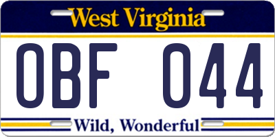 WV license plate OBF044