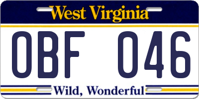 WV license plate OBF046