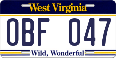 WV license plate OBF047