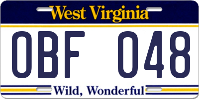 WV license plate OBF048
