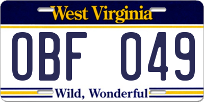 WV license plate OBF049