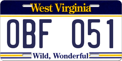 WV license plate OBF051