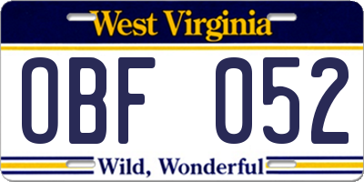 WV license plate OBF052