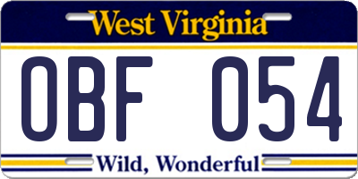 WV license plate OBF054