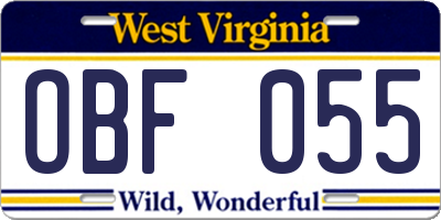 WV license plate OBF055