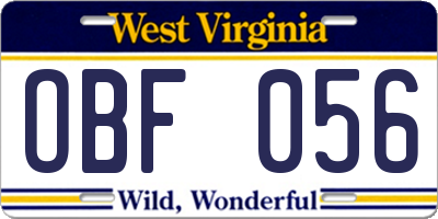 WV license plate OBF056