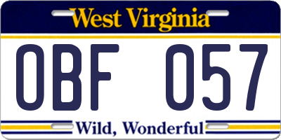 WV license plate OBF057