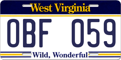 WV license plate OBF059