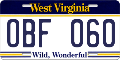 WV license plate OBF060