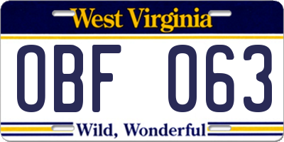 WV license plate OBF063