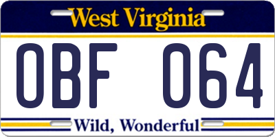 WV license plate OBF064
