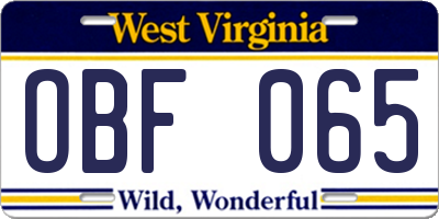 WV license plate OBF065