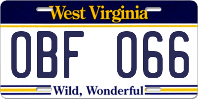 WV license plate OBF066
