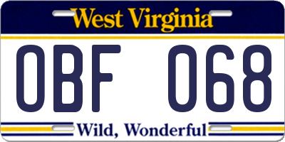 WV license plate OBF068