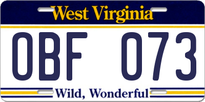 WV license plate OBF073