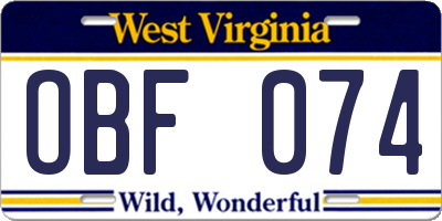 WV license plate OBF074