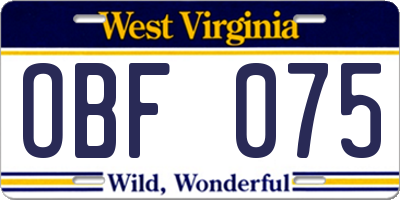 WV license plate OBF075