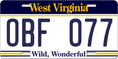 WV license plate OBF077