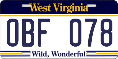 WV license plate OBF078