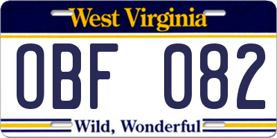 WV license plate OBF082