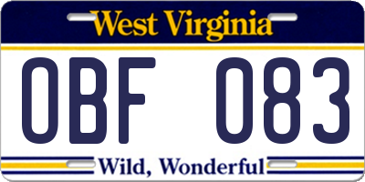 WV license plate OBF083