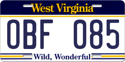 WV license plate OBF085