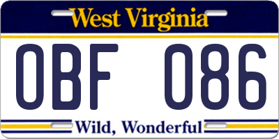 WV license plate OBF086