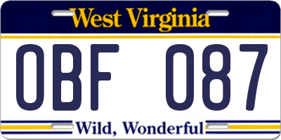 WV license plate OBF087