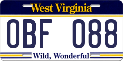 WV license plate OBF088