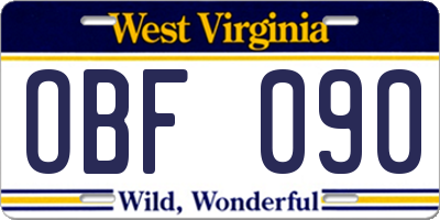 WV license plate OBF090