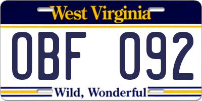 WV license plate OBF092
