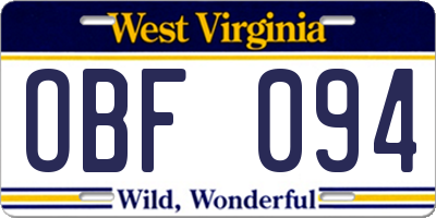 WV license plate OBF094
