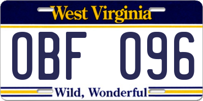 WV license plate OBF096