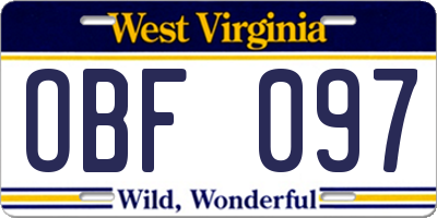 WV license plate OBF097