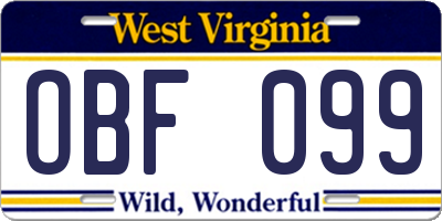 WV license plate OBF099