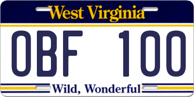 WV license plate OBF100