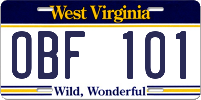 WV license plate OBF101