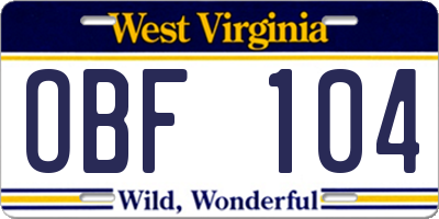 WV license plate OBF104
