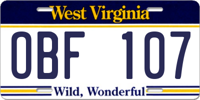 WV license plate OBF107