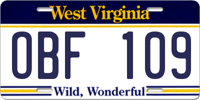 WV license plate OBF109