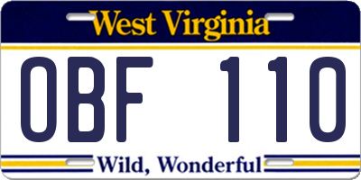 WV license plate OBF110