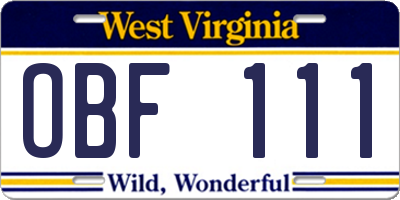 WV license plate OBF111