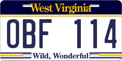 WV license plate OBF114