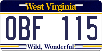 WV license plate OBF115