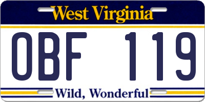 WV license plate OBF119