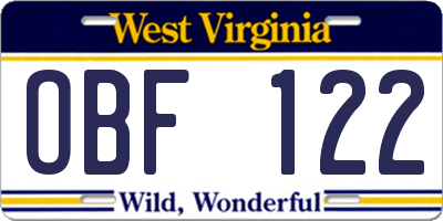 WV license plate OBF122