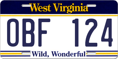 WV license plate OBF124