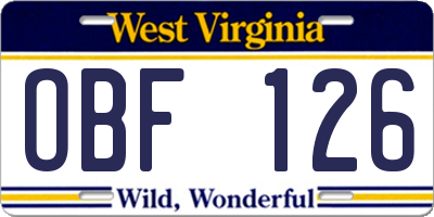 WV license plate OBF126
