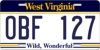 WV license plate OBF127