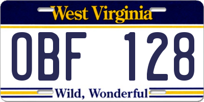 WV license plate OBF128